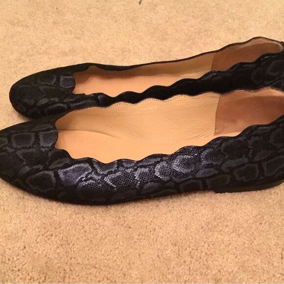 Rare French Sole FS/NY Navy Blue Shiny Scalloped Ballerina Flats - Picture 5 of 7